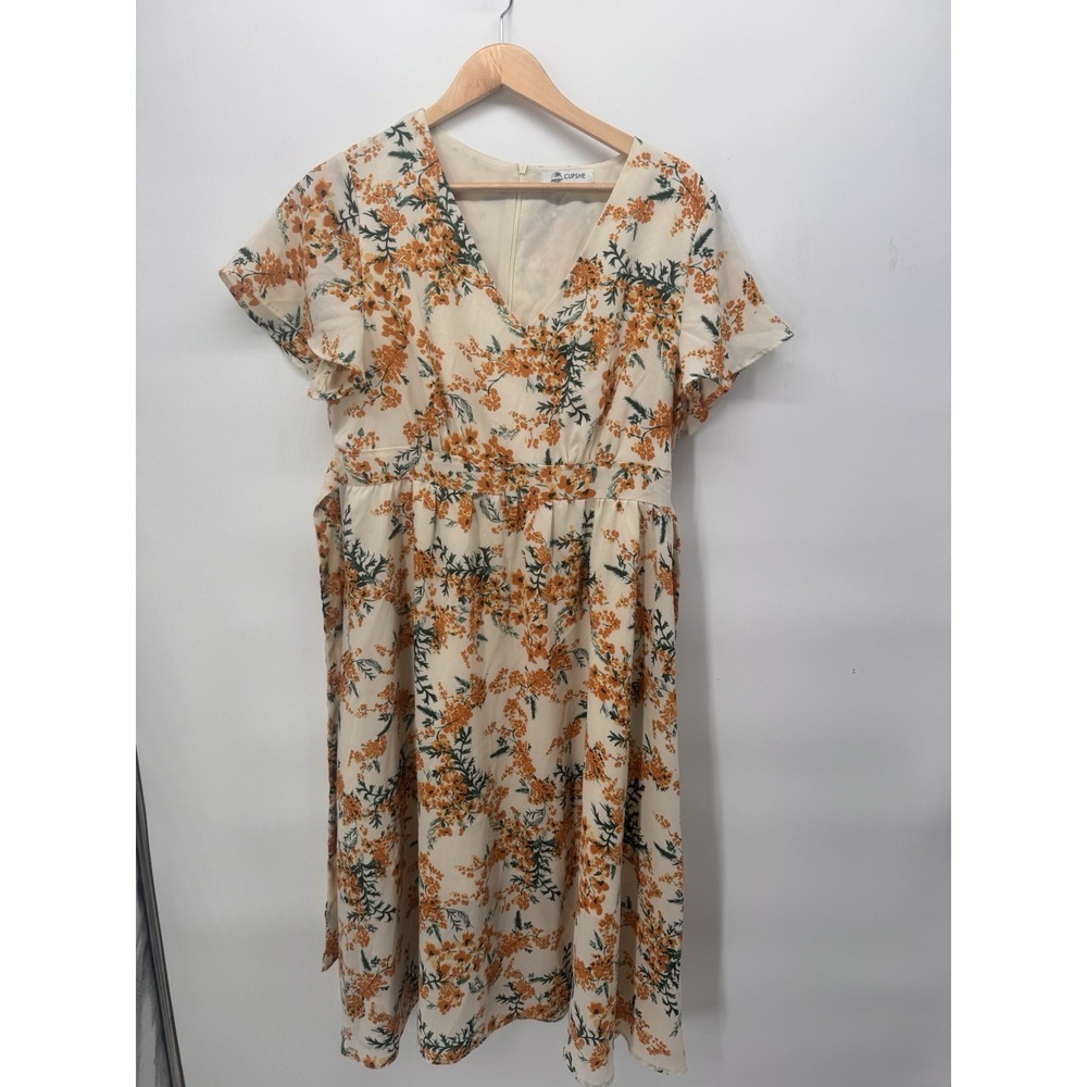 Cupshe Yellow Floral‎ Chiffon Mini Dress S Tie Front Bell Sleeve Cut Out V-Neck